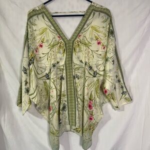 Rose & Olive Floral V-Neck Blouse - Cream and Pink